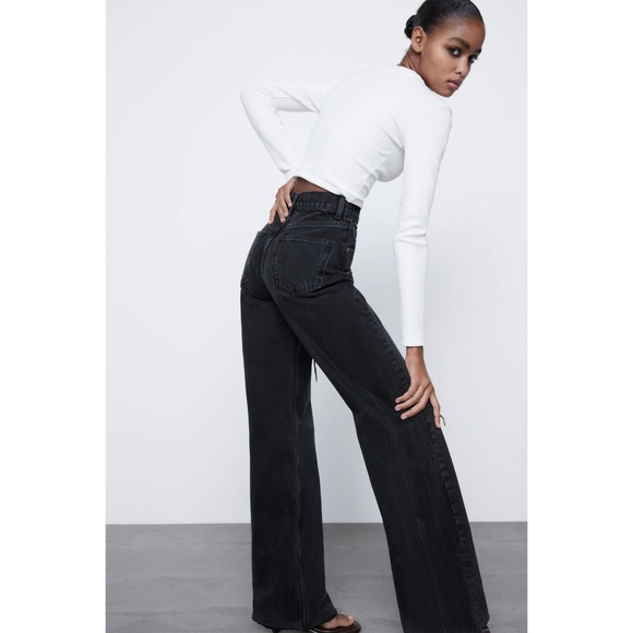 NWT Zara high-waisted wide leg black jeans - Picture 6 of 8